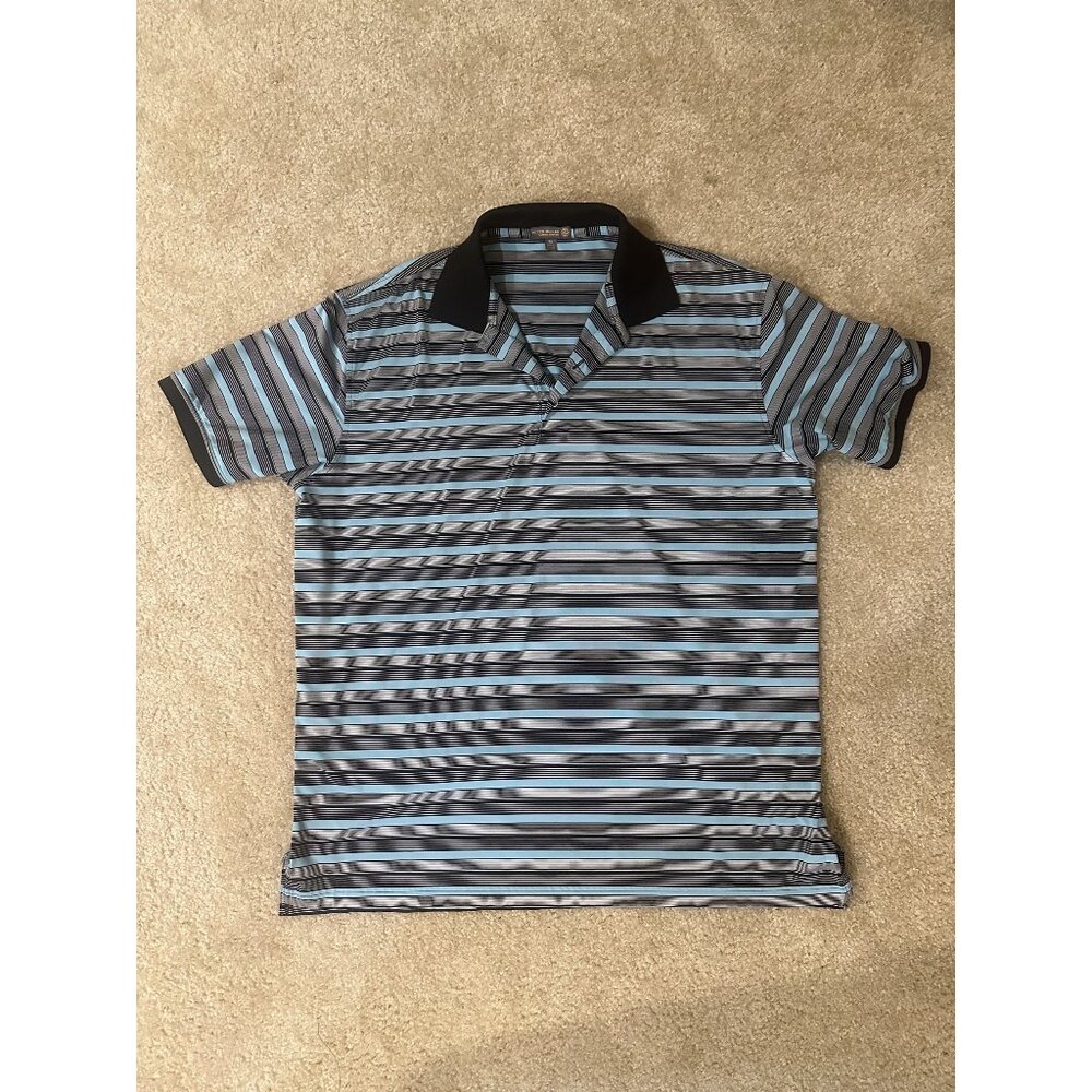 Peter Millar Summer Comfort 4e Men’s Size XL Golf Sports Polo Black Blue Stripes
